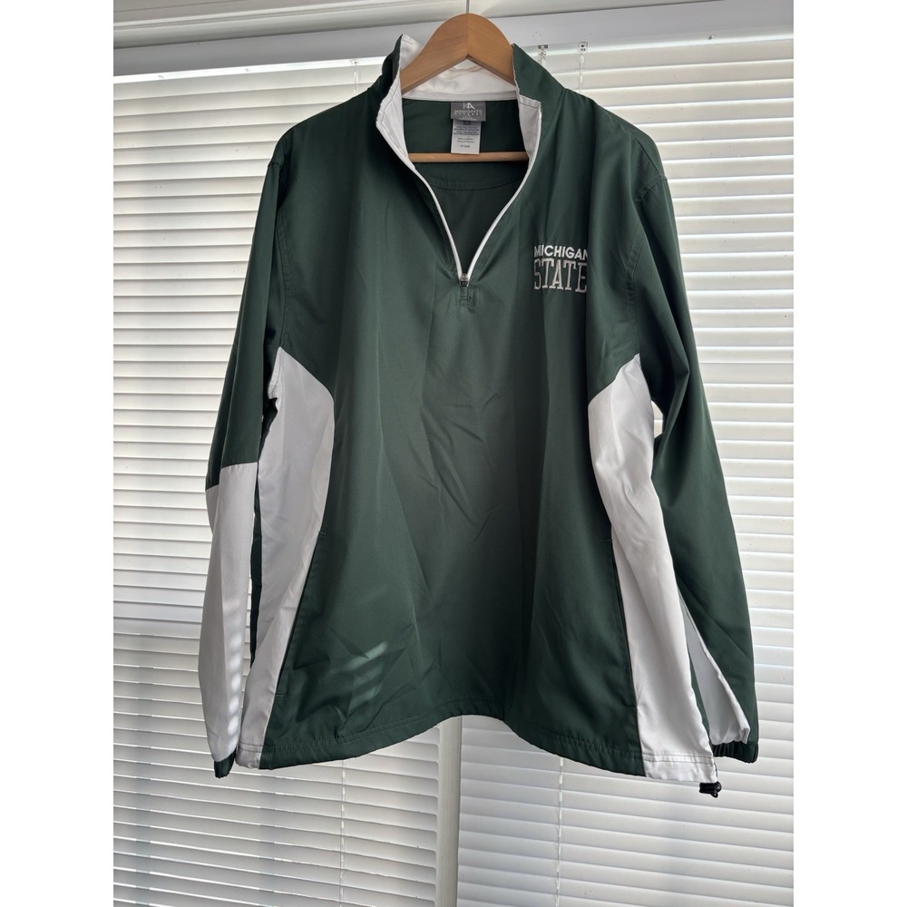 Knights Apparel Michigan State 1/4 Zip Jacket Size L Green Pullover Windbreaker